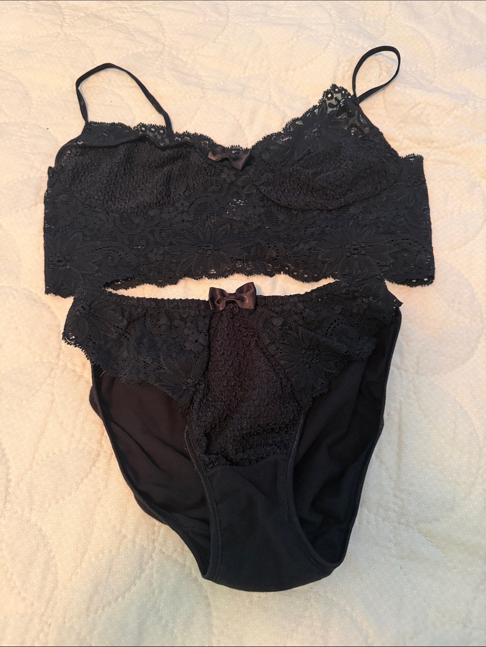 Victoria's Secret Black Lace and Cream Lace Bralette and Bikini Brief Sets